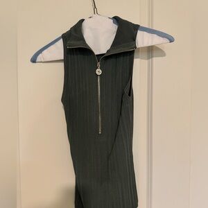 White House Black Market Olive Green Zip-Up Top